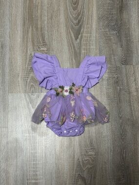 Source Unknown Lavender Floral Tulle Baby Dress Onesie